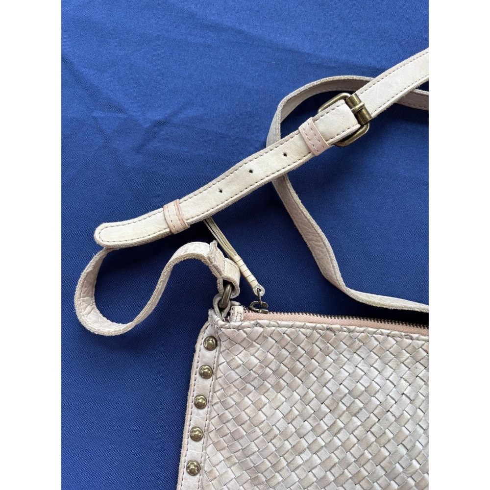 Wild West Los Angeles Cream Leather Studded Woven Crossbody Bag Cream Boho Bag - Picture 6 of 10